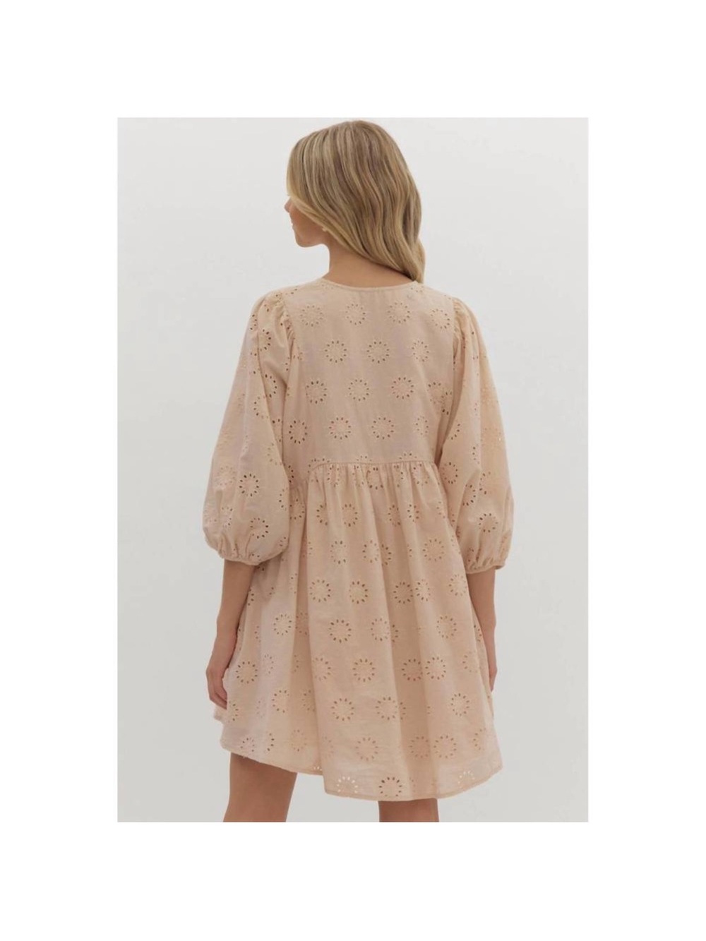 Entro Eyelet Babydoll Mini Dress in Blush - Picture 4 of 13